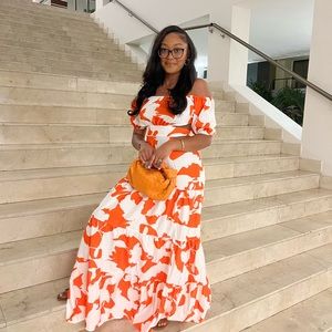 Maxi flowy white and orange dress. Only worn once!